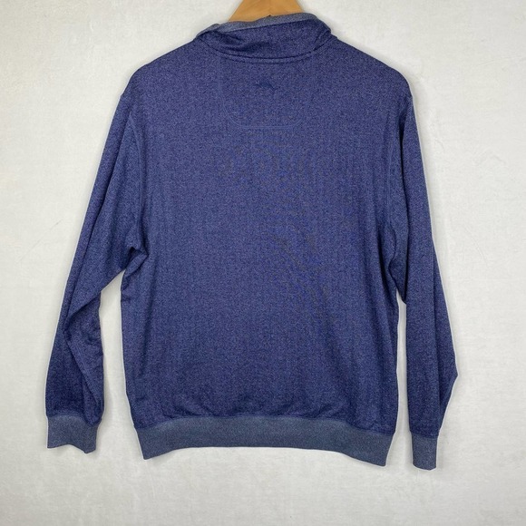 Men's Tommy Bahama Heathered Blue Herringbone 1/4 Zip Pullover- Medium - Picture 5 of 5